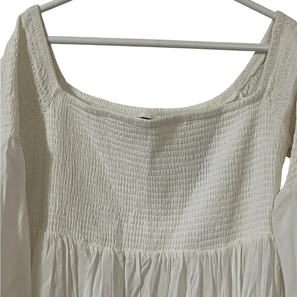 Torrid NWT ivory off the shoulder smocked long bell sleeve skater mini dress - Picture 5 of 12